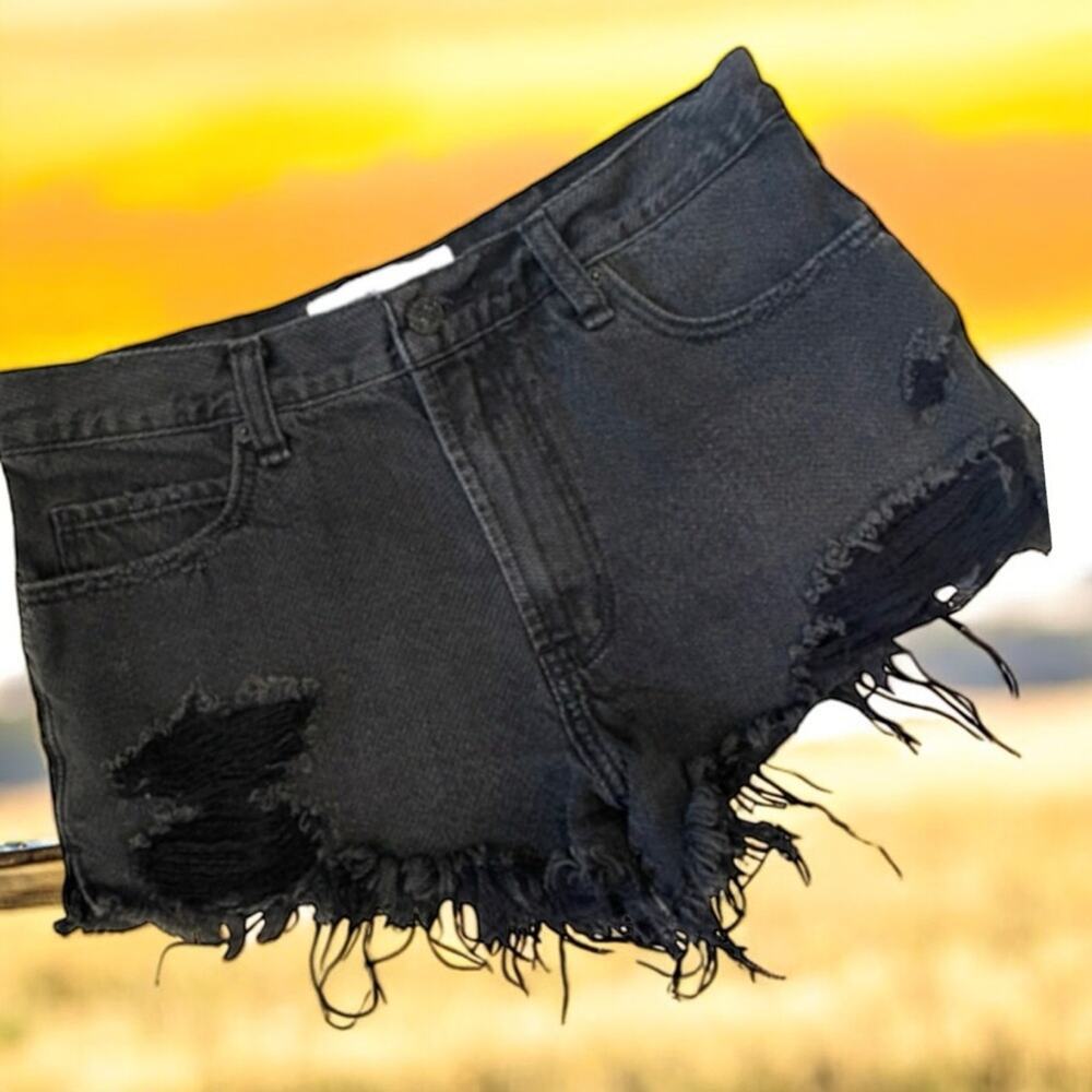 Abercrombie Fitch Distressed Black High Rise Jean Short Shorts 2